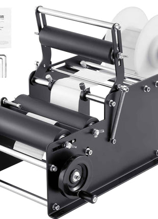 Vevor label applicator machine in black and silver, durable metal construction, ideal for packaging and labeling tasks.