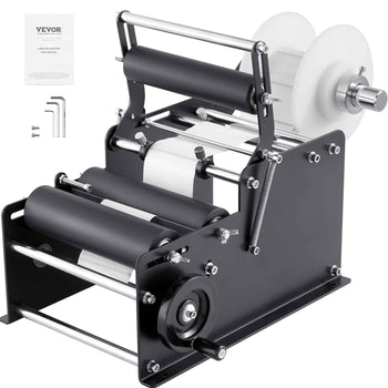 Vevor label applicator machine in black and silver, durable metal construction, ideal for packaging and labeling tasks.
