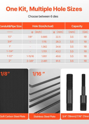 Knockout Punch Set, 10 Ton Hydraulic Knockout Set, 1/2" to 2" KO Tool Kit Hole Making Tool, KO Tools Kit W/6 Dies for Metal Electrical Cabinets, Electrical Control Cabinets, Switch Cabinets