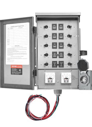 Manual Transfer Switch, 50-Amp 10-Circuit, Prewired Generator Transfer Switch Kit with CS6375 Plug Power Inlet Box, Double-Throw Switch, NEMA 3R, Mechanical Watt Meter, for 12500W Generators