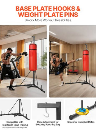 Punching Bag Stand, Steel Heavy Duty Workout Training Equipment, Adjustable Height Boxing Punching Stand with Weighted Base, Holds Up to 140 lbs, Freestanding Sandbag Rack for Home Gym Fitness