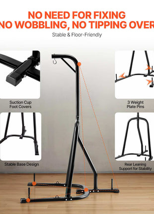 Punching Bag Stand, Steel Heavy Duty Workout Equipment, Boxing Punching Bag Stand, Holds Up to 140 lbs, Freestanding Sandbag Rack with Weighted Base, Training Equipment for Home Gym Fitness