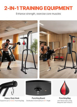 2 in 1 Punching Bag Stand, Steel Heavy Duty Workout Equipment, Adjustable Height Boxing Punching Bag and Speed Bag Stand, Freestanding Sandbag Rack, Holds Up to 140 lbs, for Home Gym Fitness