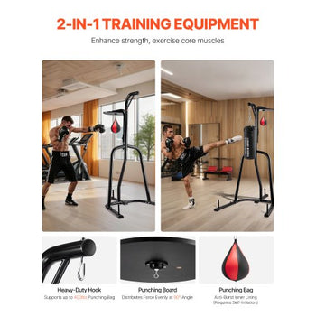 2 in 1 Punching Bag Stand, Steel Heavy Duty Workout Equipment, Adjustable Height Boxing Punching Bag and Speed Bag Stand, Freestanding Sandbag Rack, Holds Up to 140 lbs, for Home Gym Fitness