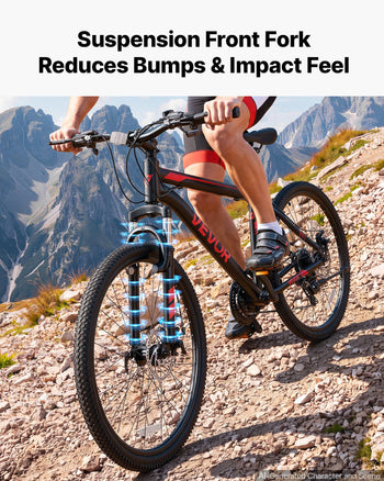 Mountain Bike for Men and Women 26 inch Outdoor Bicycle 21 Speeds, Adult Bike, Front Suspension, Adjustable Saddle, All-Terrain Tires, High Carbon Steel Frame, Dual Disc Brake, Pre-Assembled