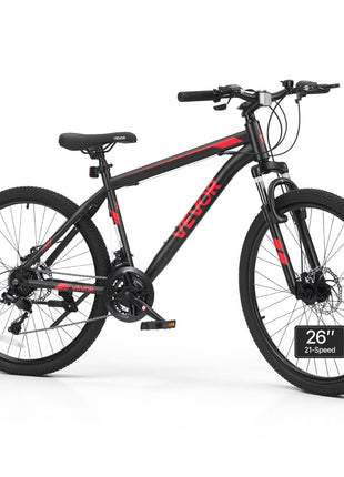 Mountain Bike for Men and Women 26 inch Outdoor Bicycle 21 Speeds, Adult Bike, Front Suspension, Adjustable Saddle, All-Terrain Tires, High Carbon Steel Frame, Dual Disc Brake, Pre-Assembled