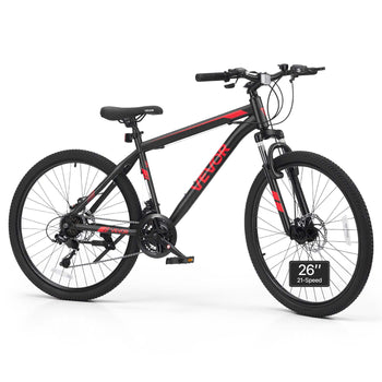 Mountain Bike for Men and Women 26 inch Outdoor Bicycle 21 Speeds, Adult Bike, Front Suspension, Adjustable Saddle, All-Terrain Tires, High Carbon Steel Frame, Dual Disc Brake, Pre-Assembled