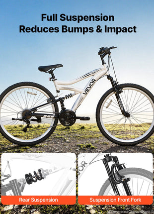 Mountain Bike for Men and Women 27.5 in Outdoor Bicycle 18 Speeds, Adult Bikes, Full Suspension, Adjustable Saddle, All-Terrain Tires, High Carbon Steel Frame, Dual Brakes, Pre-Assembled