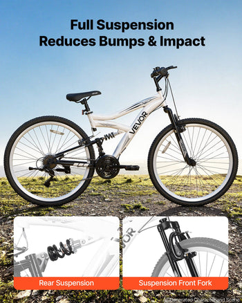 Mountain Bike for Men and Women 27.5 in Outdoor Bicycle 18 Speeds, Adult Bikes, Full Suspension, Adjustable Saddle, All-Terrain Tires, High Carbon Steel Frame, Dual Brakes, Pre-Assembled