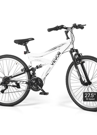 Mountain Bike for Men and Women 27.5 in Outdoor Bicycle 18 Speeds, Adult Bikes, Full Suspension, Adjustable Saddle, All-Terrain Tires, High Carbon Steel Frame, Dual Brakes, Pre-Assembled