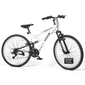 Mountain Bike for Men and Women 27.5 in Outdoor Bicycle 18 Speeds, Adult Bikes, Full Suspension, Adjustable Saddle, All-Terrain Tires, High Carbon Steel Frame, Dual Brakes, Pre-Assembled