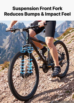 Mountain Bike for Men and Women 26 inch Outdoor Bicycle 21 Speeds, Adult Bikes, Front Suspension, Adjustable Saddle, All-Terrain Tires, Aluminum Alloy Frame, Dual Disc Brake, Pre-Assembled