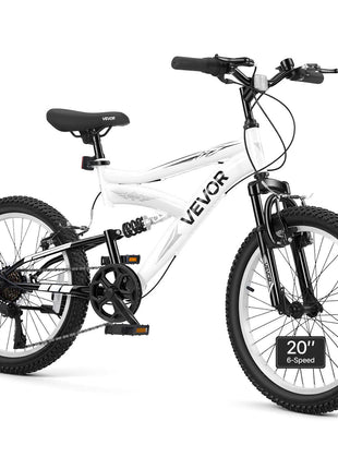 Mountain Bike for Men and Women 20 inch Outdoor Bicycle 6 Speeds, Adult Bikes, Full Suspension, Adjustable Saddle, All-Terrain Tires, High Carbon Steel Frame, Dual Brakes, Pre-Assembled