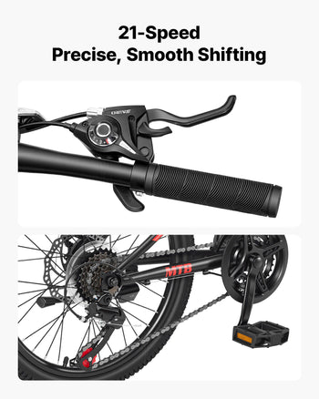 Mountain Bike for Men and Women 20 inch Outdoor Bicycle 21 Speeds, Adult Bike, Front Suspension, Adjustable Saddle, All-Terrain Tires, High Carbon Steel Frame, Dual Disc Brake, Pre-Assembled