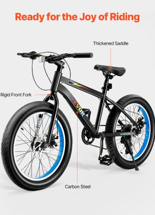 Mountain Bike, 20 inch MTB Bicycle with 7 Speeds SHIMANO Twist Shifting, Comfort Saddle, Dual Disc Brakes, High Carbon Steel Frame, Fat Tire Sport Cycling Bicycle for Trail Snow
