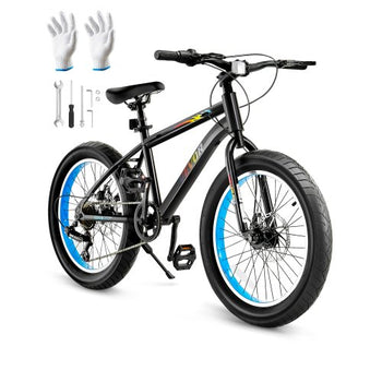 Mountain Bike, 20 inch MTB Bicycle with 7 Speeds SHIMANO Twist Shifting, Comfort Saddle, Dual Disc Brakes, High Carbon Steel Frame, Fat Tire Sport Cycling Bicycle for Trail Snow