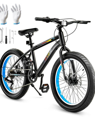 Mountain Bike, 20 inch MTB Bicycle with 7 Speeds SHIMANO Twist Shifting, Comfort Saddle, Dual Disc Brakes, High Carbon Steel Frame, Fat Tire Sport Cycling Bicycle for Trail Snow