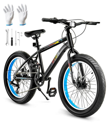 Mountain Bike, 20 inch MTB Bicycle with 7 Speeds SHIMANO Twist Shifting, Comfort Saddle, Dual Disc Brakes, High Carbon Steel Frame, Fat Tire Sport Cycling Bicycle for Trail Snow