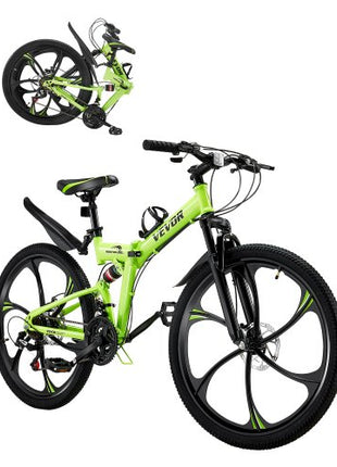 26 inch Folding Mountain Bike, MTB Bicycle with Full Suspension, 21-speed Drivetrain, Comfort Saddle, Disc Brakes, High Carbon Steel Frame, Adult Sport Cycling Bicycle for Men Women Trail Snow