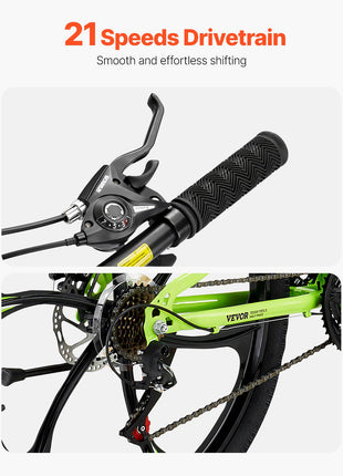 26 inch Folding Mountain Bike, MTB Bicycle with Full Suspension, 21-speed Drivetrain, Comfort Saddle, Disc Brakes, High Carbon Steel Frame, Adult Sport Cycling Bicycle for Men Women Trail Snow