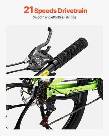 26 inch Folding Mountain Bike, MTB Bicycle with Full Suspension, 21-speed Drivetrain, Comfort Saddle, Disc Brakes, High Carbon Steel Frame, Adult Sport Cycling Bicycle for Men Women Trail Snow