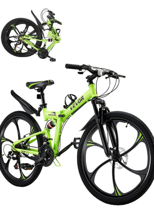 26 inch Folding Mountain Bike, MTB Bicycle with Full Suspension, 21-speed Drivetrain, Comfort Saddle, Disc Brakes, High Carbon Steel Frame, Adult Sport Cycling Bicycle for Men Women Trail Snow