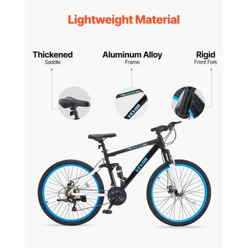 Mountain Bike, 26 inch MTB Bicycle with Full Dual Suspension, 21 Speed Twist Shifting, Comfort Saddle, Dual Disc Brake, Aluminum Alloy Frame, Adult Sport Cycling Bicycle for Men Women Trail Snow