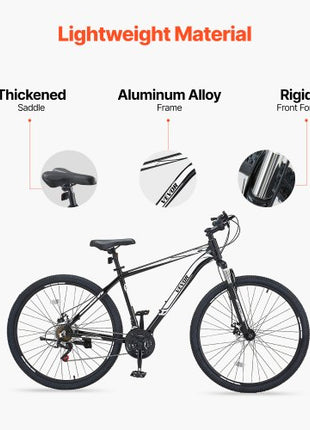 Mountain Bike, 29 inch MTB Bicycle with Front Suspension, 21 Speeds SHIMANO Twist Shifting, Comfort Saddle, Dual Disc Brakes, Aluminum Alloy Frame, Adult Sport Cycling Bicycle for Men Women Trail Snow