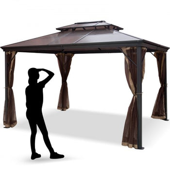 Hardtop Gazebo 10\' x 10\' with Netting - Metal Gazebo Aluminum Permanent Double Tier Roof- Gazebos for Patios, Backyard, Outdoor and Lawn
