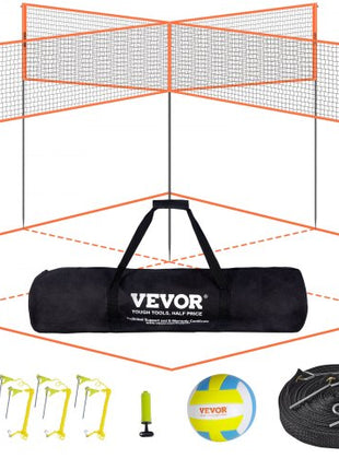 4-Way Volleyball Net, Adjustable Height Badminton Net Set for Backyard Beach Lawn, Outdoor Portable Volleyball Net with Carrying Bag, 4 Square Quick Assemble Game Set For Kids And Adults
