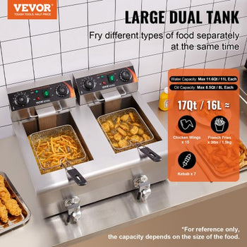 Commercial Deep Fryer, Dual Tank 3000W Electric Countertop Fryer with Basket, 2 x 11.6Qt/11L Double Stainless Steel Oil Fryer with Oil Filtration, Time & Temp Control, for Kitchen Restaurant Use