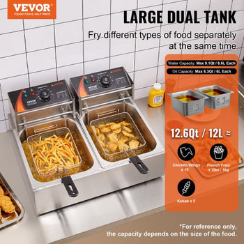 Commercial Deep Fryer, Dual Tank 3000W Electric Countertop Fryer with Basket, 2 x 9.1Qt/8.6L Double Stainless Steel Oil Fryer, with Temp Control & Overheat Protection, for Kitchen Restaurant Use