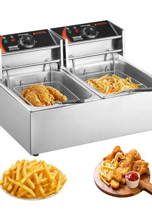 Commercial Deep Fryer, Dual Tank 3000W Electric Countertop Fryer with Basket, 2 x 9.1Qt/8.6L Double Stainless Steel Oil Fryer, with Temp Control & Overheat Protection, for Kitchen Restaurant Use