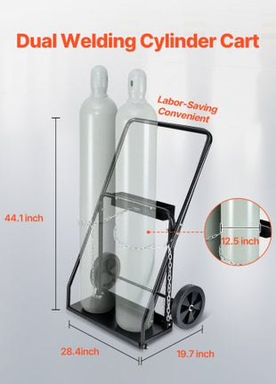 Dual Welding Cylinder Cart, Oxygen Acetylene Tank Cart with 440LBS Static Weight Capacity, 10-Inch Solid Wheels and Tank Storage Safety Chains, Suitable for Double 12.5-Inch Dia. Gas Cylinders