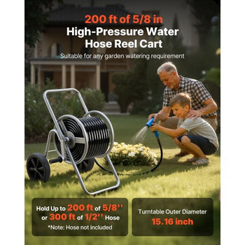 Water Hose Reel Cart, 200/300 ft High-Pressure Garden Hose Cart, Hoses Reel Carts with Two Wheels, Handle & Heavy-Duty Mesh Storage Basket, Portable Hoses Reels for Garden Watering, Car Washing