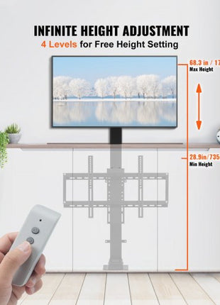 Automated TV Elevator, 39.4" Stroke, Supports 32-70" TVs, Adjustable Height 28.74-68.11", Remote Controlled, Max Load 154 lbs