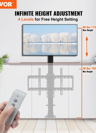 Motorized TV Lift with Swivel, Adjustable Height 28.74-68.11 Inch for 32-70 Inch TVs, Remote Controlled, 154 Lbs Capacity, Manual Left/Right Swivel 30°