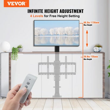 Motorized TV Lift with Swivel, Adjustable Height 28.74-68.11 Inch for 32-70 Inch TVs, Remote Controlled, 154 Lbs Capacity, Manual Left/Right Swivel 30°