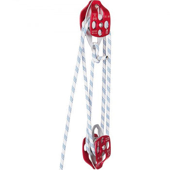 Double Pulley Block & Rope Kit, 1/2 inch x 98 ft Braided Line, Dual Pulley Rigging System, 35 kN Breaking Strength for Tower Work, Hoisting, Training & Outdoor Applications