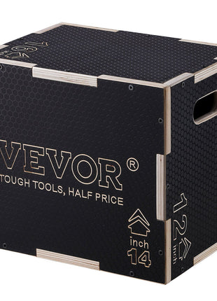 Black wooden storage box with handles, featuring honeycomb texture and VEVOR branding, 14-inch size.