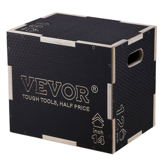Black wooden storage box with handles, featuring honeycomb texture and VEVOR branding, 14-inch size.