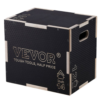 Black wooden storage box with handles, featuring honeycomb texture and VEVOR branding, 14-inch size.