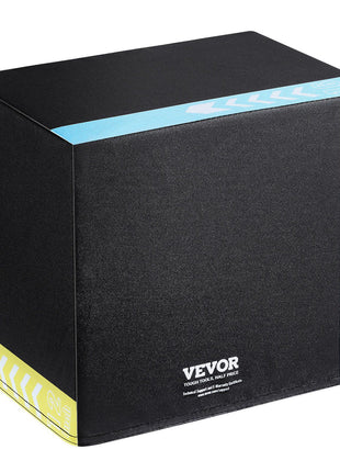 Black VEVOR 14-inch adjustable plyo box with blue, yellow, and red accents, ideal for fitness training and workouts.