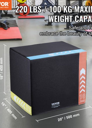 3 in 1 Plyometric Jump Box, 20/18/16 Inch Cotton Plyo Box, Platform & Jumping Agility Box, Anti-Slip Fitness Exercise Step Up Box for Home Gym Training, Conditioning Strength Training, Black