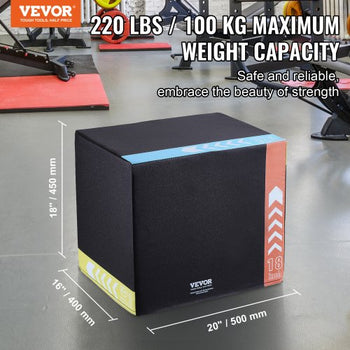3 in 1 Plyometric Jump Box, 20/18/16 Inch Cotton Plyo Box, Platform & Jumping Agility Box, Anti-Slip Fitness Exercise Step Up Box for Home Gym Training, Conditioning Strength Training, Black