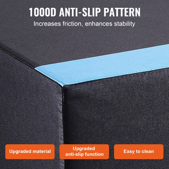 Black 1000D anti-slip cushion with blue edge, durable material, enhanced stability, and easy to clean design.