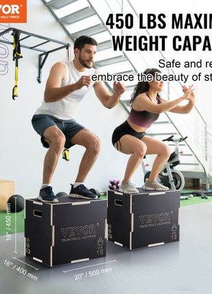 3 in 1 Plyometric Jump Box, 20/18/16 Inch Wooden Plyo Box, Platform & Jumping Agility Box, Anti-Slip Fitness Exercise Step Up Box for Home Gym Training, Conditioning Strength Training, Black