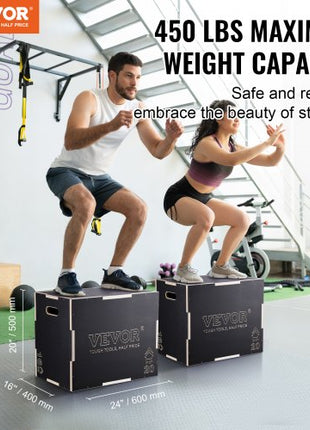 3 in 1 Plyometric Jump Box, 24/20/16 Inch Wooden Plyo Box, Platform & Jumping Agility Box, Anti-Slip Fitness Exercise Step Up Box for Home Gym Training, Conditioning Strength Training, Black
