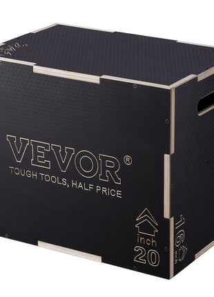 Black wooden storage box with handles, 20 inches, featuring a stylish geometric design and "VEVOR" branding.