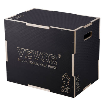 Black wooden storage box with handles, 20 inches, featuring a stylish geometric design and "VEVOR" branding.